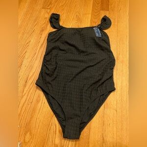 Black Textured One-Piece Swimsuit